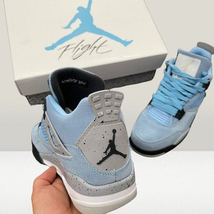 Jordan 4 University Blue Leather [Full - Box] - ShoeResidenceBack view of Jordan 4 University Blue with Jumpman logoJordan 4364 Adidas Blue4 Air Blue4 air university blue jordan6