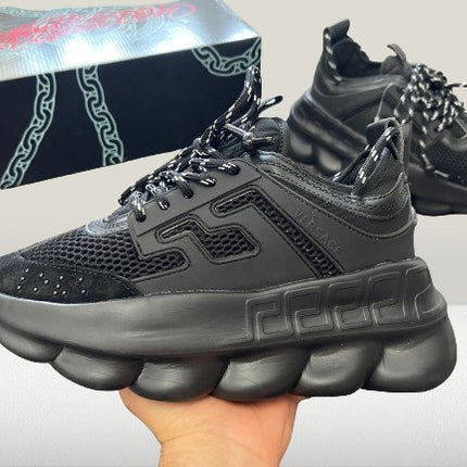 Versace Chain Reaction Black Premium [Full - Box] - ShoeResidenceSide profile of Versace Chain Reaction Black ShoesVersace36Adidas Pantof Versace BlackAdidas Pantof Versace OLXadidas versace2